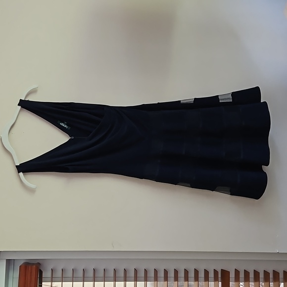 Ralph Lauren Tulle-Trim Fit Flare Midi Dress Navy Blue Size 4 - Picture 3 of 6